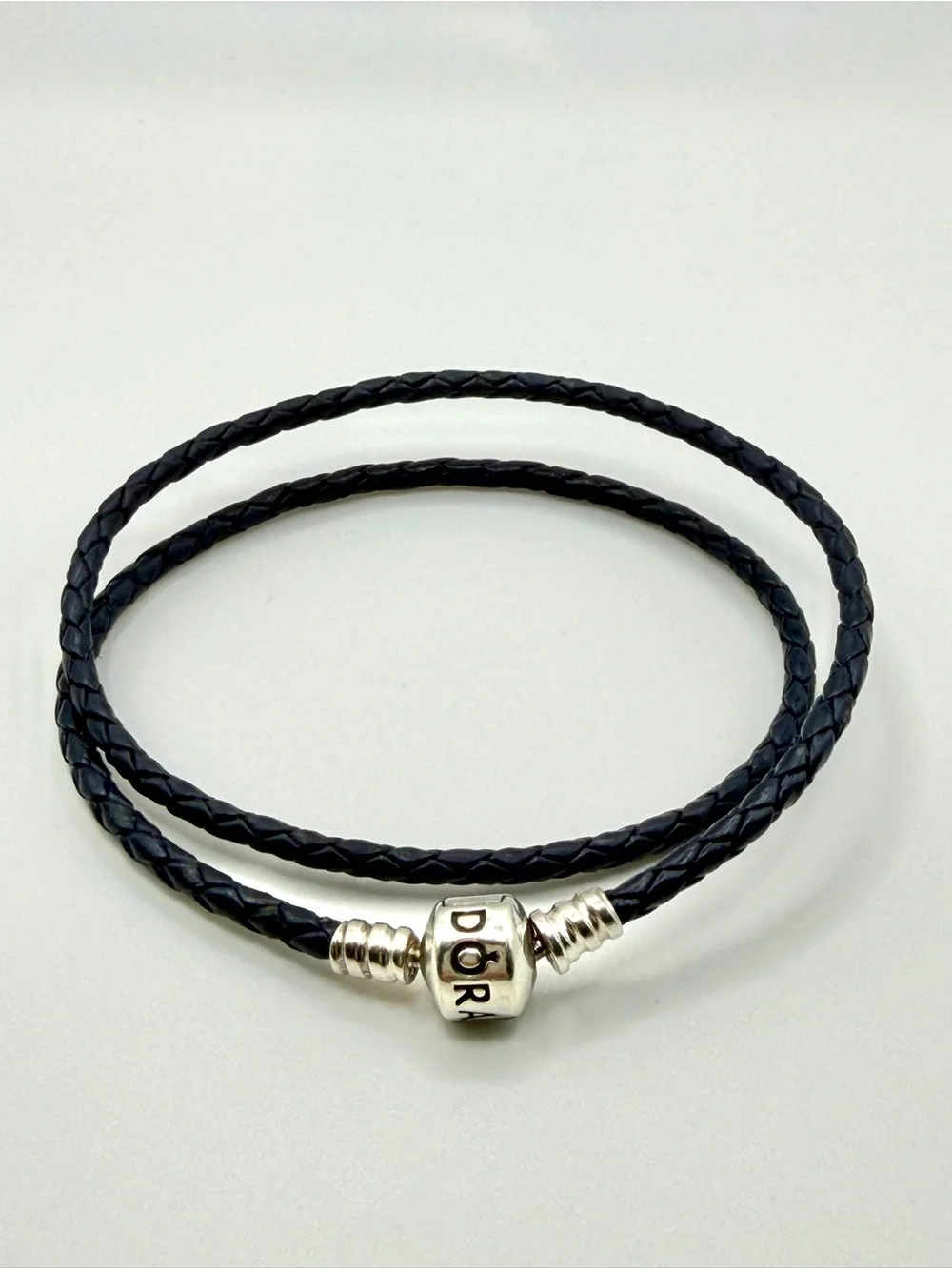 Pandora Navy Blue Double Leather Wrap Bracelet S925 ALE Sterling Silver